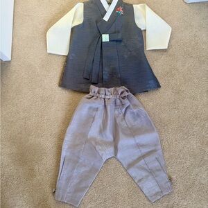 Korean Traditional Outfit for little boy - 3 pieces (Gray/white).